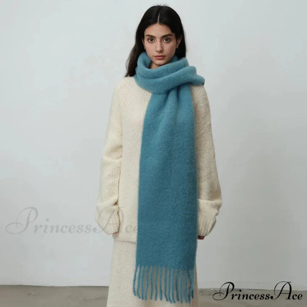 80% Wool Blend Solid Color Tassel Scarf for Women - Autumn Winter Collection