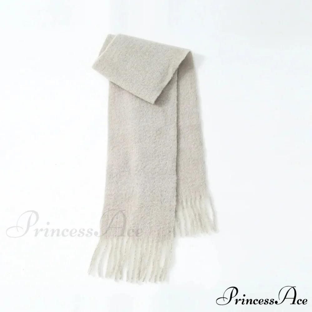 80% Wool Blend Solid Color Tassel Scarf for Women - Autumn Winter Collection