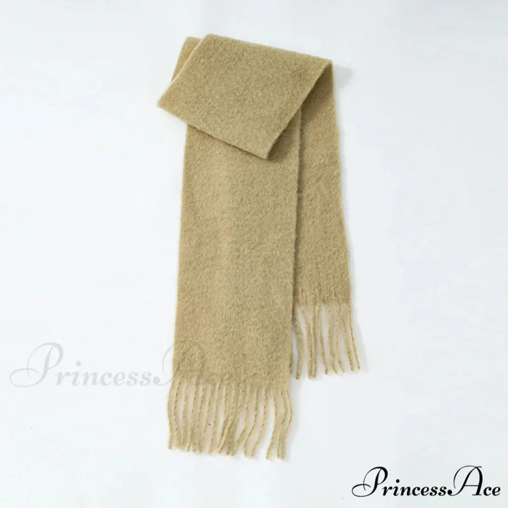 80% Wool Blend Solid Color Tassel Scarf for Women - Autumn Winter Collection