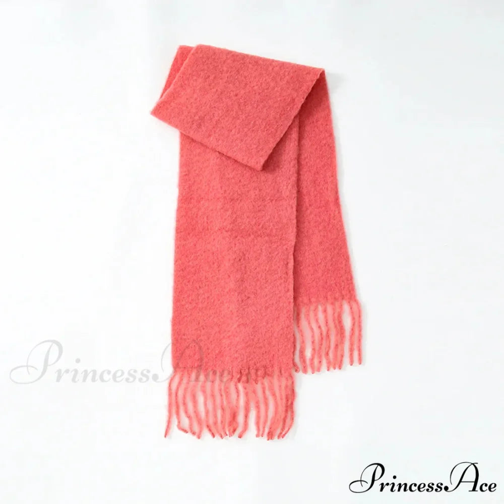 80% Wool Blend Solid Color Tassel Scarf for Women - Autumn Winter Collection