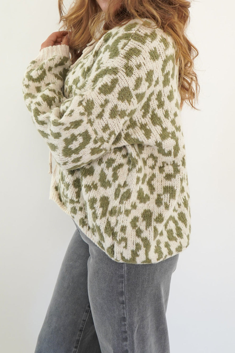 Leopard Print Tie-Front Knit Cardigan