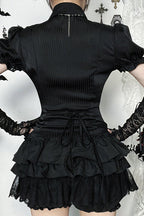 Dark Style Fitted Satin Stripe Blouse