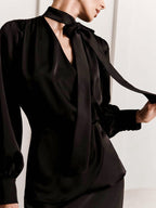 V-Neck Tie Slim Fit Blouse