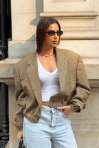 Vintage Solid Wool Blazer Wide-Collar Short Coat