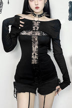 Gothic Cross Patchwork Knit Top