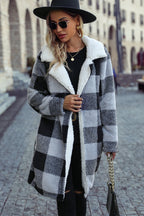 Lapel Plaid Open Front Coat