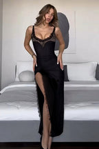 Sexy Lace Insert Bodycon Maxi Dress