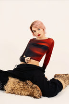 Trendy Gradient Abstract Crop Top Skirt Two Pieces Set