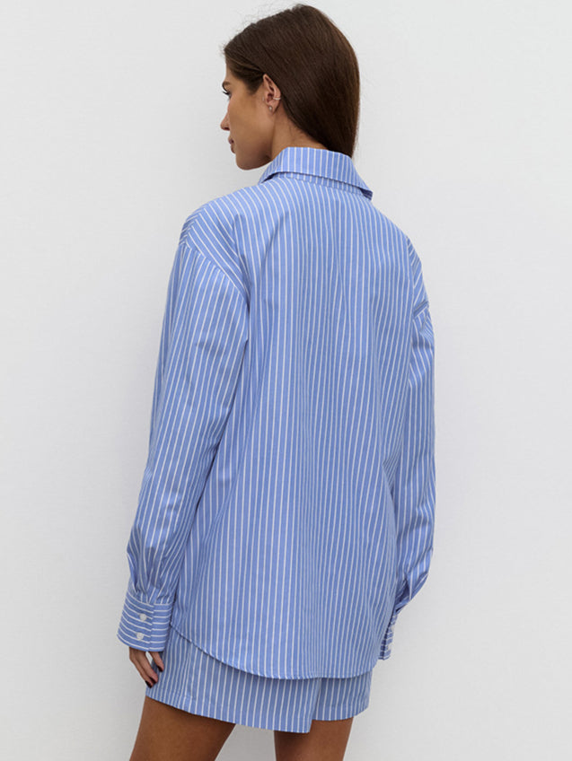 Chic Striped Cotton Casual Set  Blouse