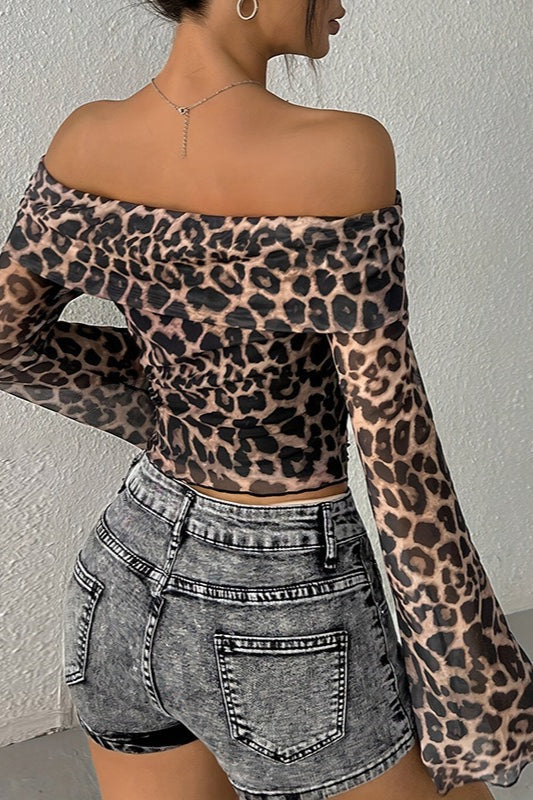 Off Shoulder Leopard Print Crop Top