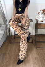 Leopard Print Low Rise Wide Leg Jeans