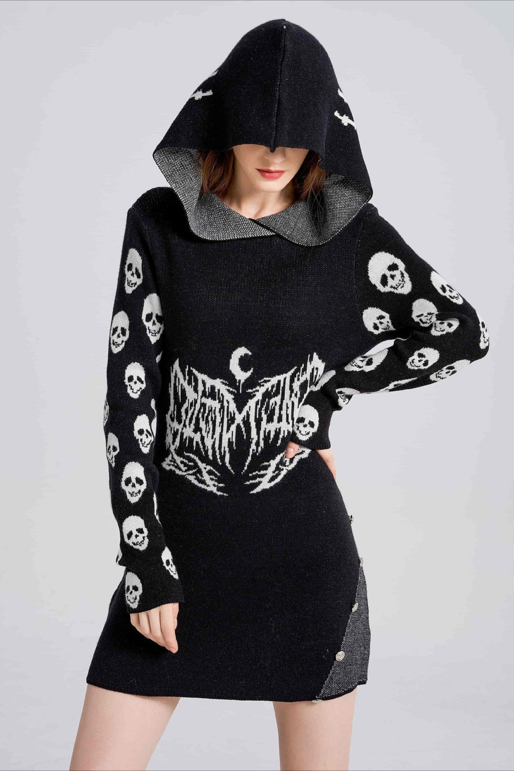 Gothic Skull Hooded Knit Sweater