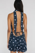 Polka Dot Halter Backless Mesh Mini Dress