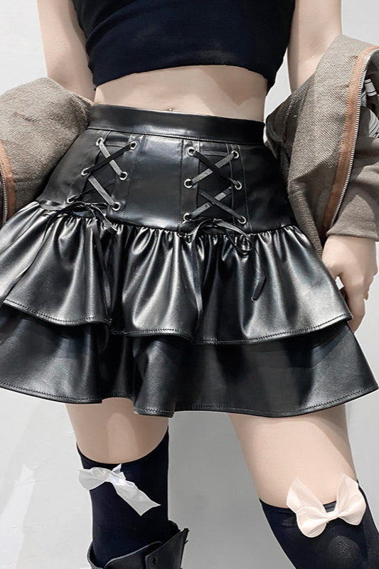 Dark Style Pleather Flare Skirt