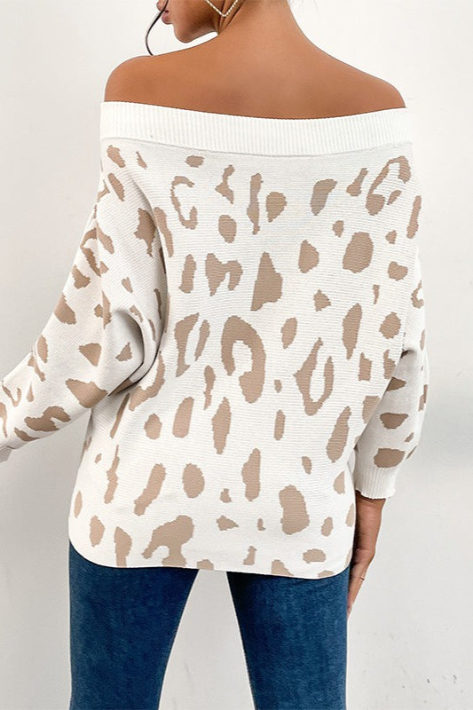 Leopard Batwing Sleeve Pullover Sweater