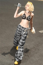 Vintage Plaid Wide Leg Cargo Pants