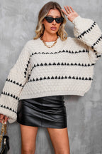 Vintage Striped Round Neck Knit  Sweater