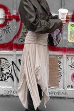Ruched Split Asymmetrical Maxi Skirt