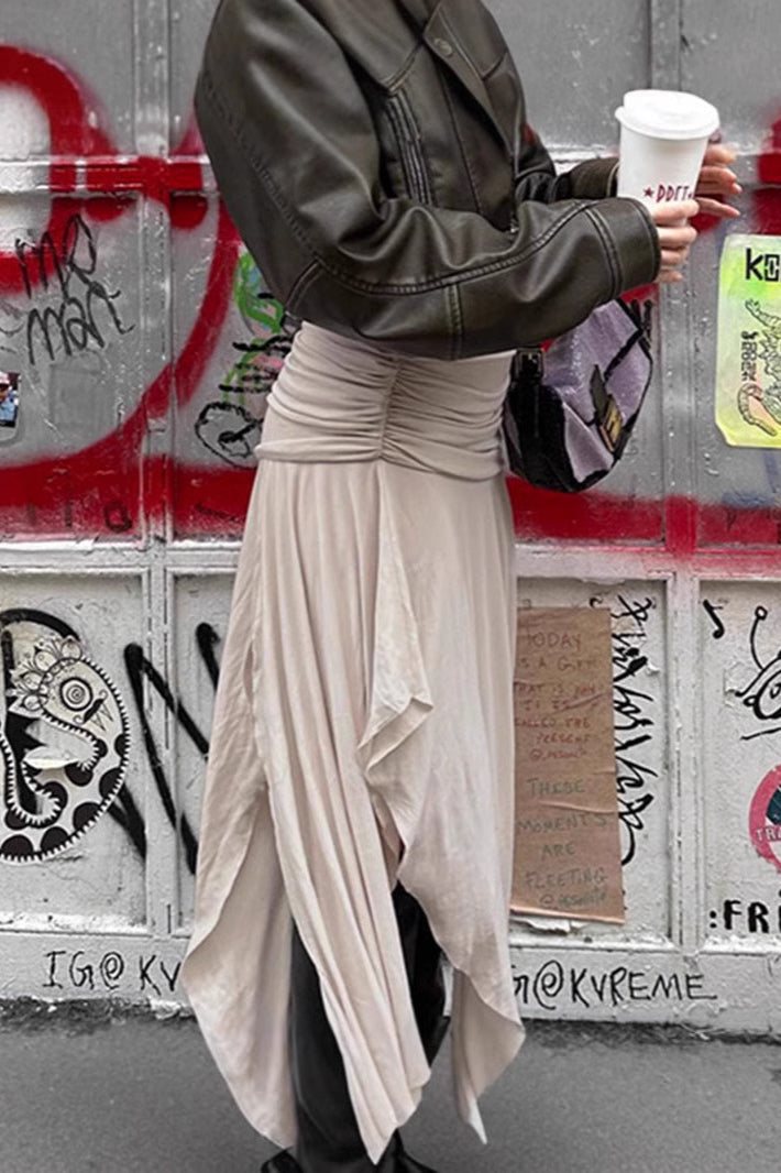 Ruched Split Asymmetrical Maxi Skirt