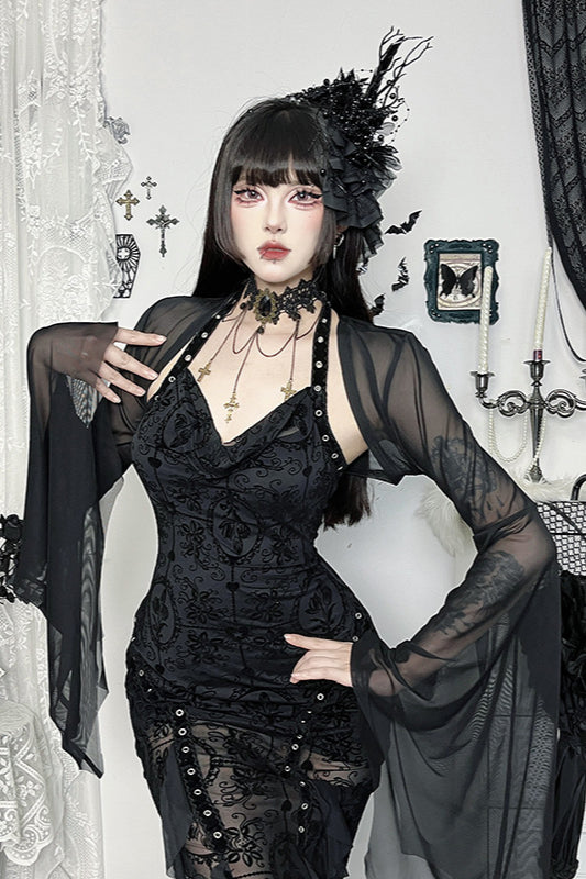 Gothic Mesh Batwing Sleeve Knit Top