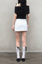 White Polka Dot Bodycon Mini Skirt