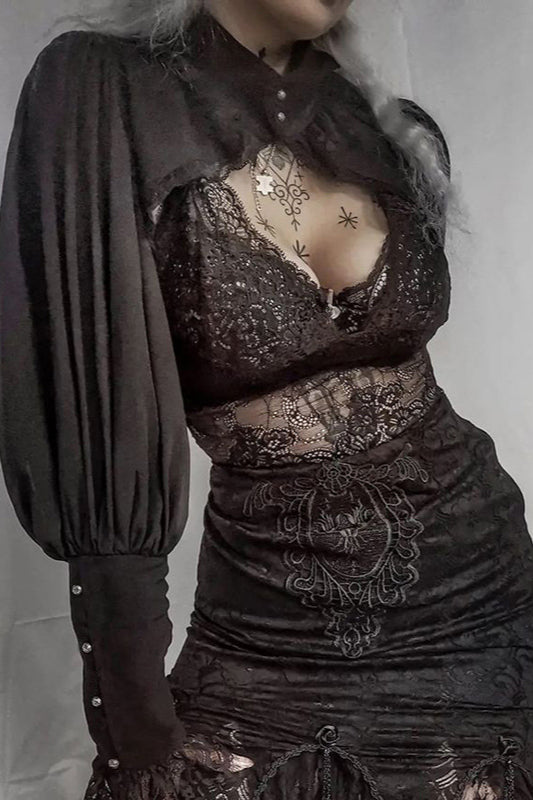 Gothic Lace Trim High Neck Knit Top