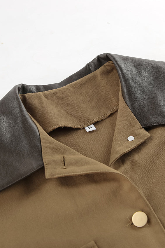 Brown PU Spliced Coat