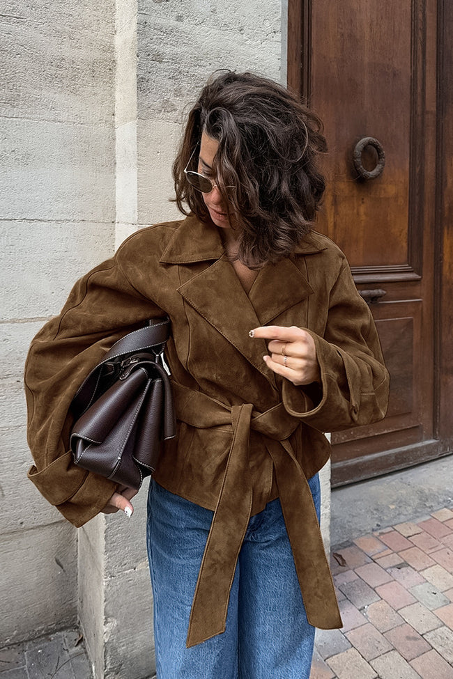 Belted Suede Trench Coat