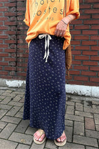 Drawstring Floral Print Navy Casual Skirt