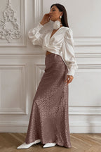 Floral Jacquard Leopard Print Midi Skirt