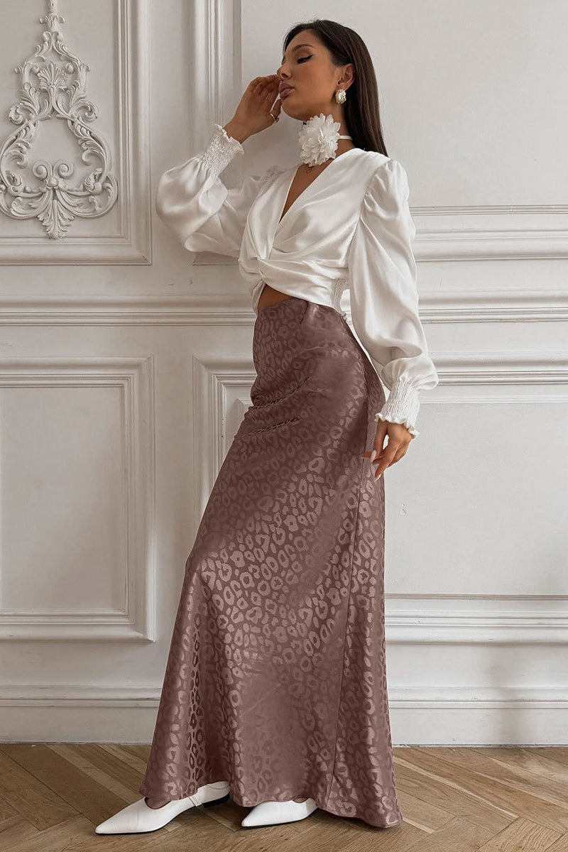 Floral Jacquard Leopard Print Midi Skirt