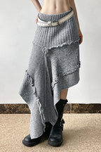 High Waist Asymmetrical Knit Skirt