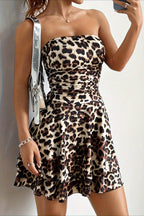 Off Shoulder Leopard Wrap Mini Dress