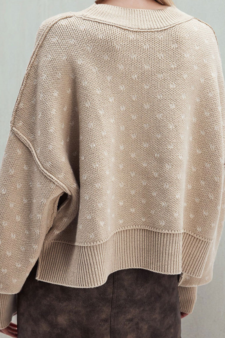 Heart Print Loose Fit Cropped Knit Sweater