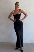 Pleated Bustier Bodycon Maxi Dress