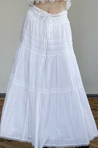 Drawstring Waist White Maxi Skirt