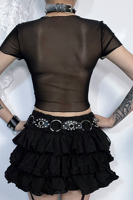 Sexy Mesh Butterfly Print Knit Top