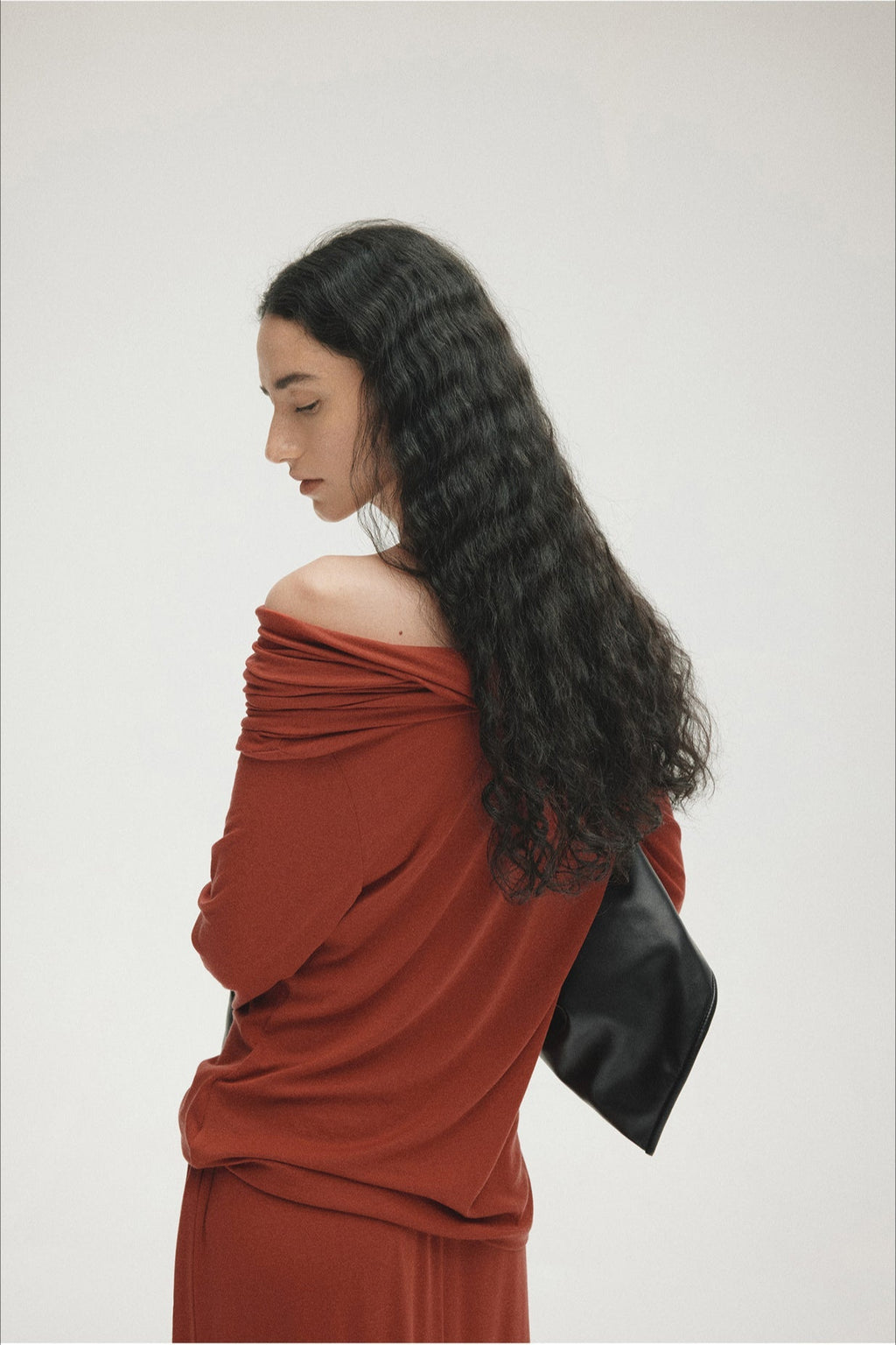 Tencel Off-Shoulder Fitted Knit Sweater