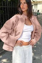 Stand Collar Suede Long Sleeve Jacket