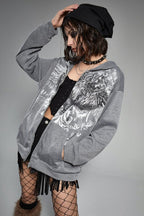 Eagle Print Zip Up Hoodie