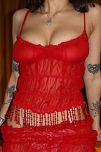 Ruched Mesh Hem Cami Top Shorts Two Pieces Set