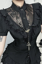 Gothic Slim Lace Patch Blouse