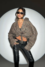 Plaid Distressed Collared  Blouse