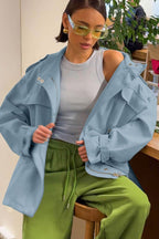 High Neck Cinched Waist Cotton Jacket