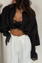 Vintage Satin Lantern Sleeve Blouse