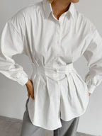 French Chic Long Sleeve Waist-Tied Blouse