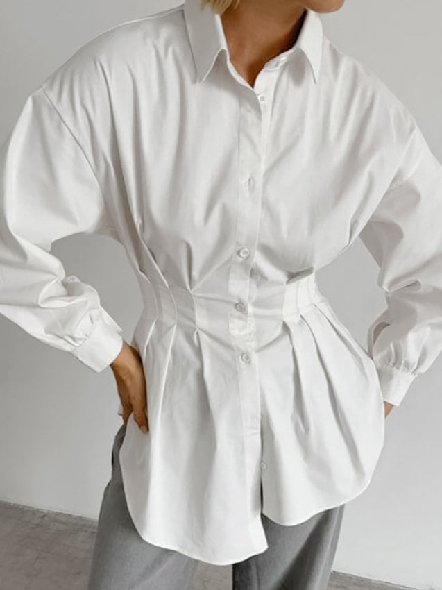 French Chic Long Sleeve Waist-Tied Blouse