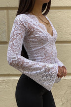 Vintage Sheer Lace Long Sleeve Blouse