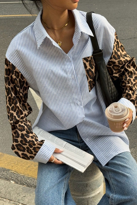 Street Style Leopard Stripe Casual Blouse
