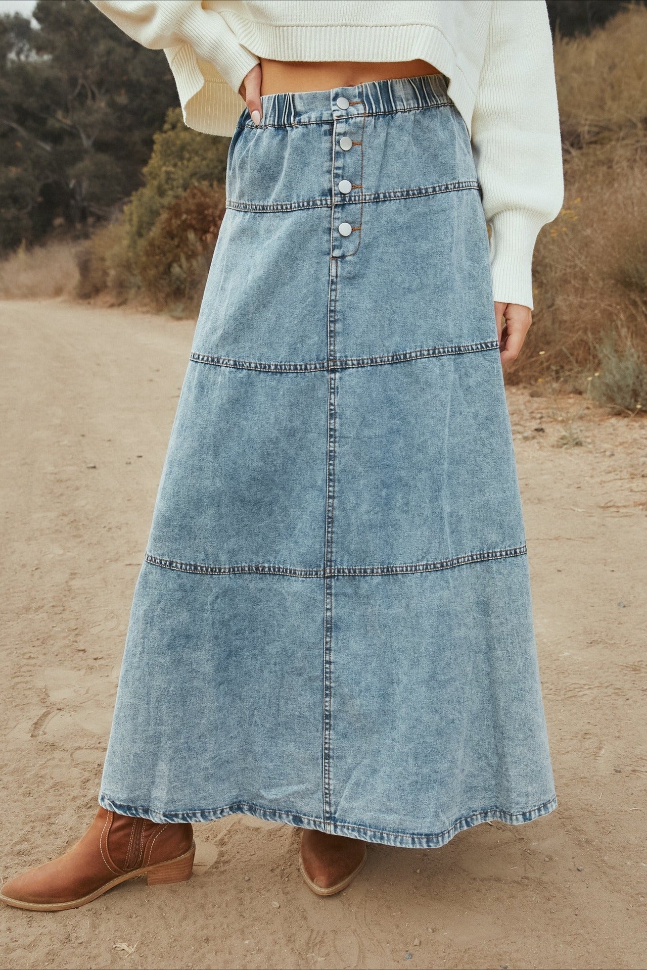 Layered Denim A-Line Skirt